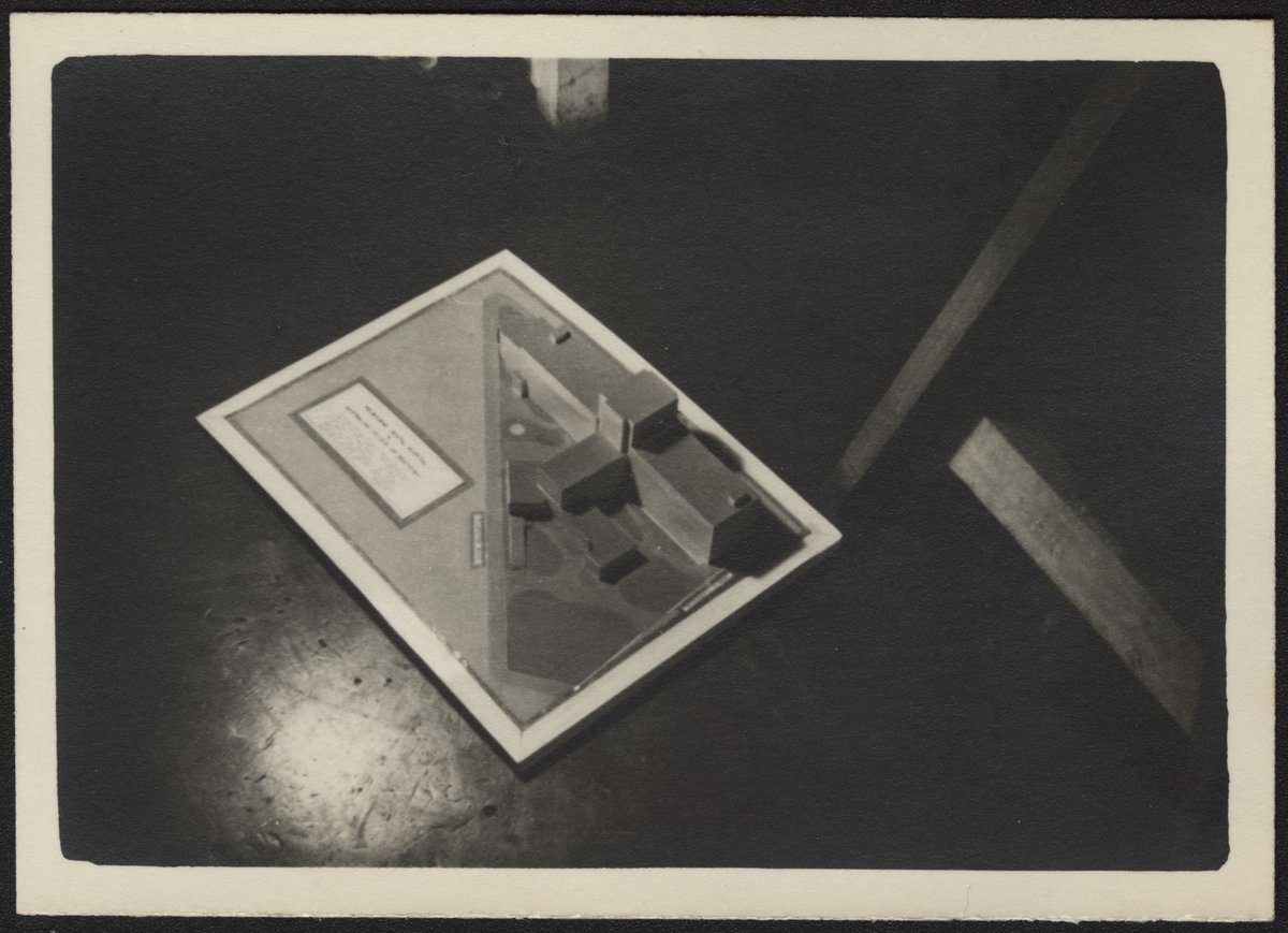 Architectural scale models of the Melbourne Dental Hospital resting on a trestle table (1940–54)