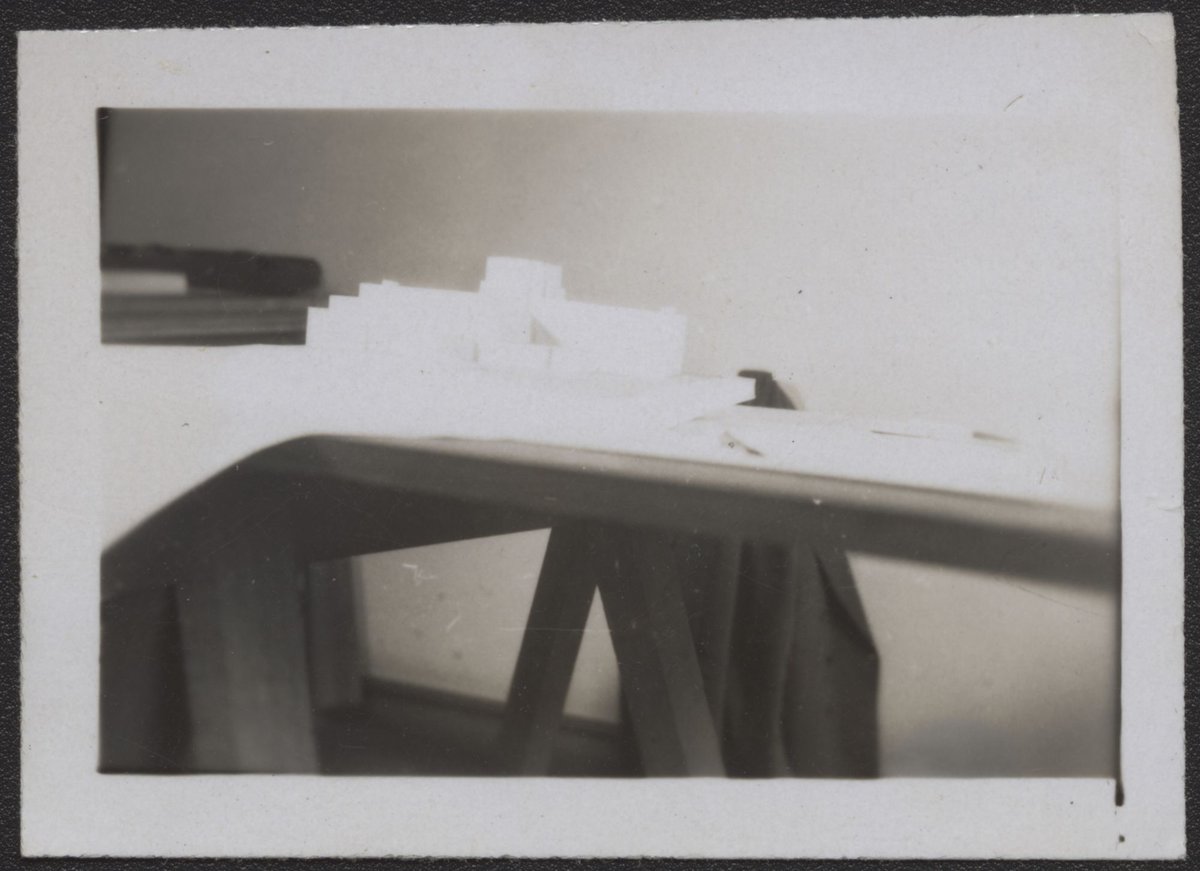 Architectural scale models of the Melbourne Dental Hospital resting on a trestle table (1940–54)