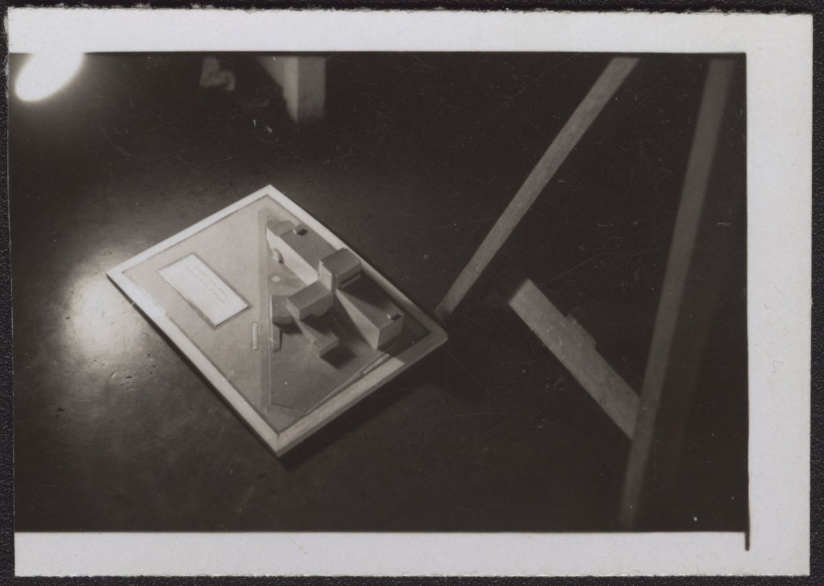 Architectural scale models of the Melbourne Dental Hospital resting on a trestle table (1940–54)