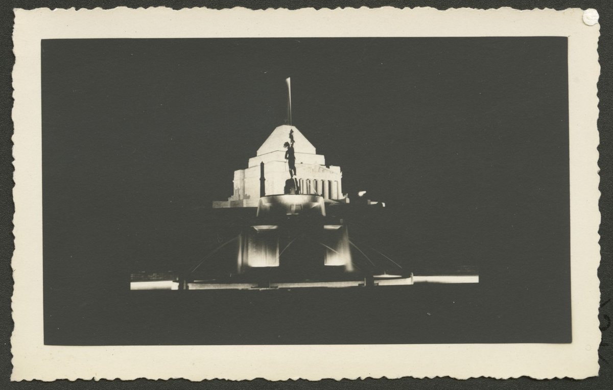 Night photographs of a floodlit Shrine of Remembrance, Melbourne, Melbourne City (1930–50)