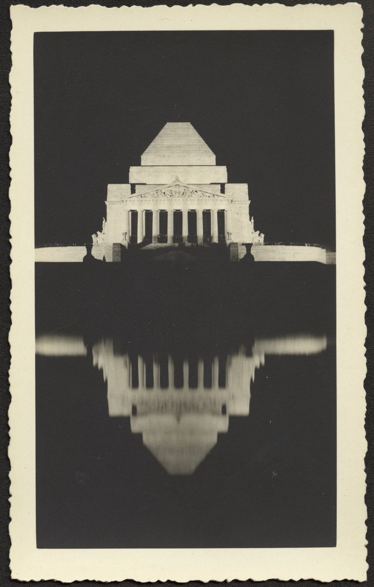 Night photographs of a floodlit Shrine of Remembrance, Melbourne, Melbourne City (1930–50)