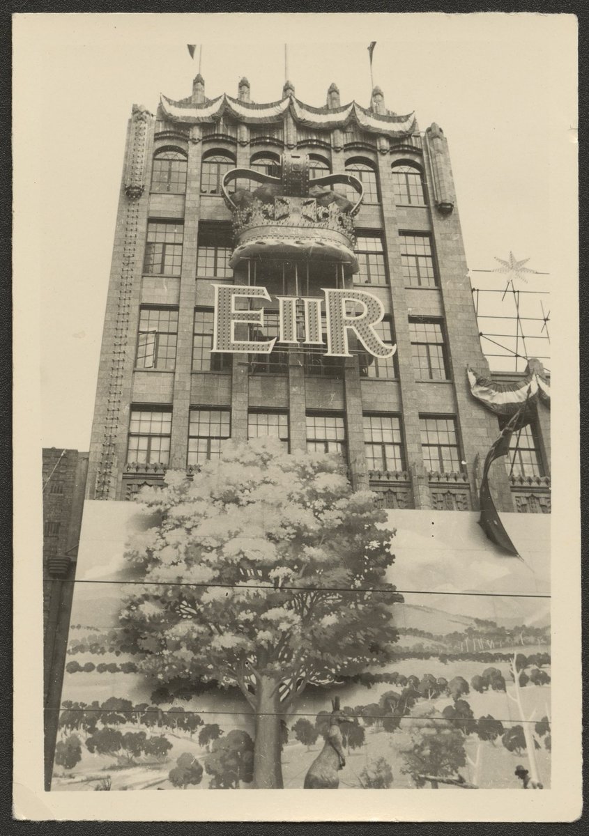 Decoration on the facade of the Coles Store, Bourke Street, Melbourne, Melbourne City (1954)