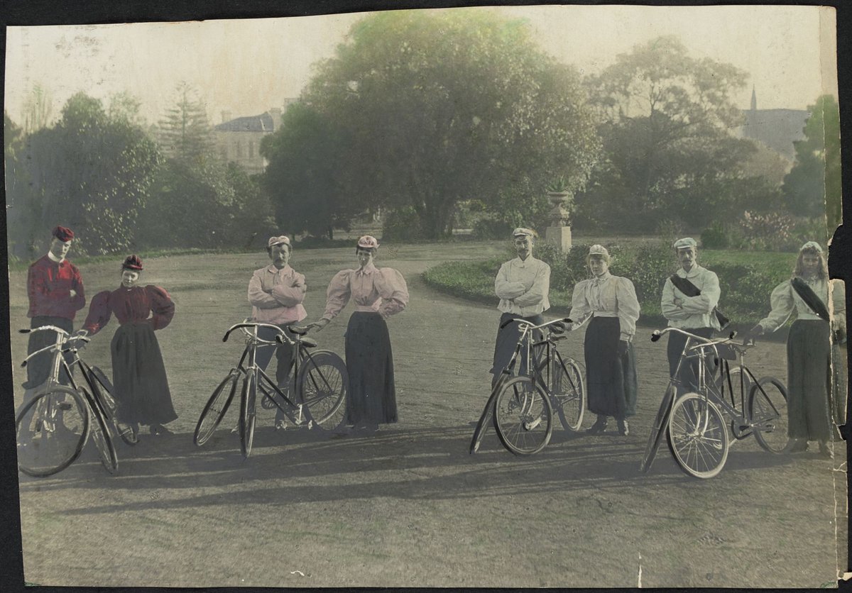 Quadrilles on bikes, taken at Mc R. home in Fairfield (1880?)