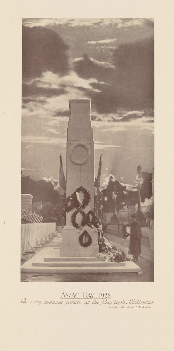 Anzac Day, 1928 - an early morning tribute at the Cenotaph, Melbourne