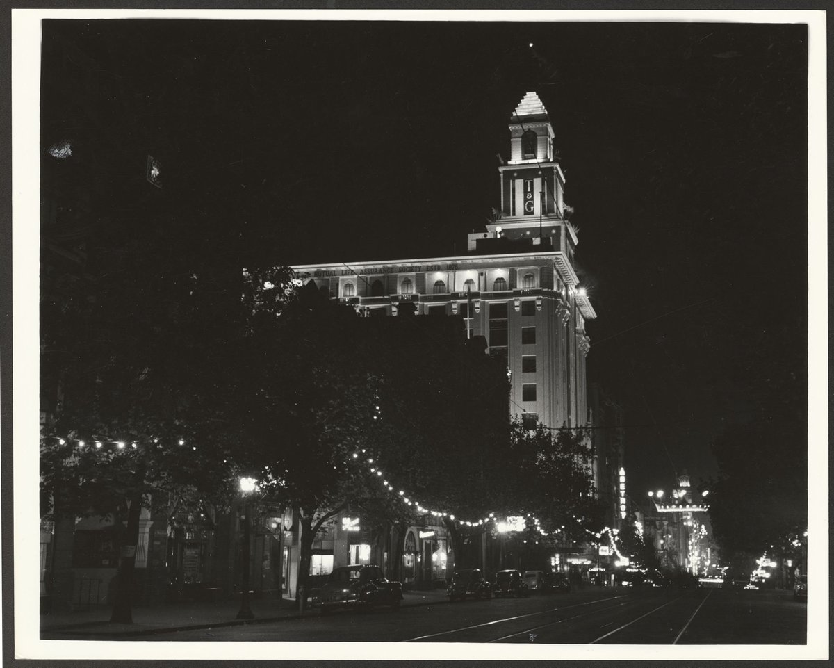 Collins Street, Melbourne, decorated for the 1954 Royal Tour by Queen Elizabeth and Prince Phillip, Melbourne City