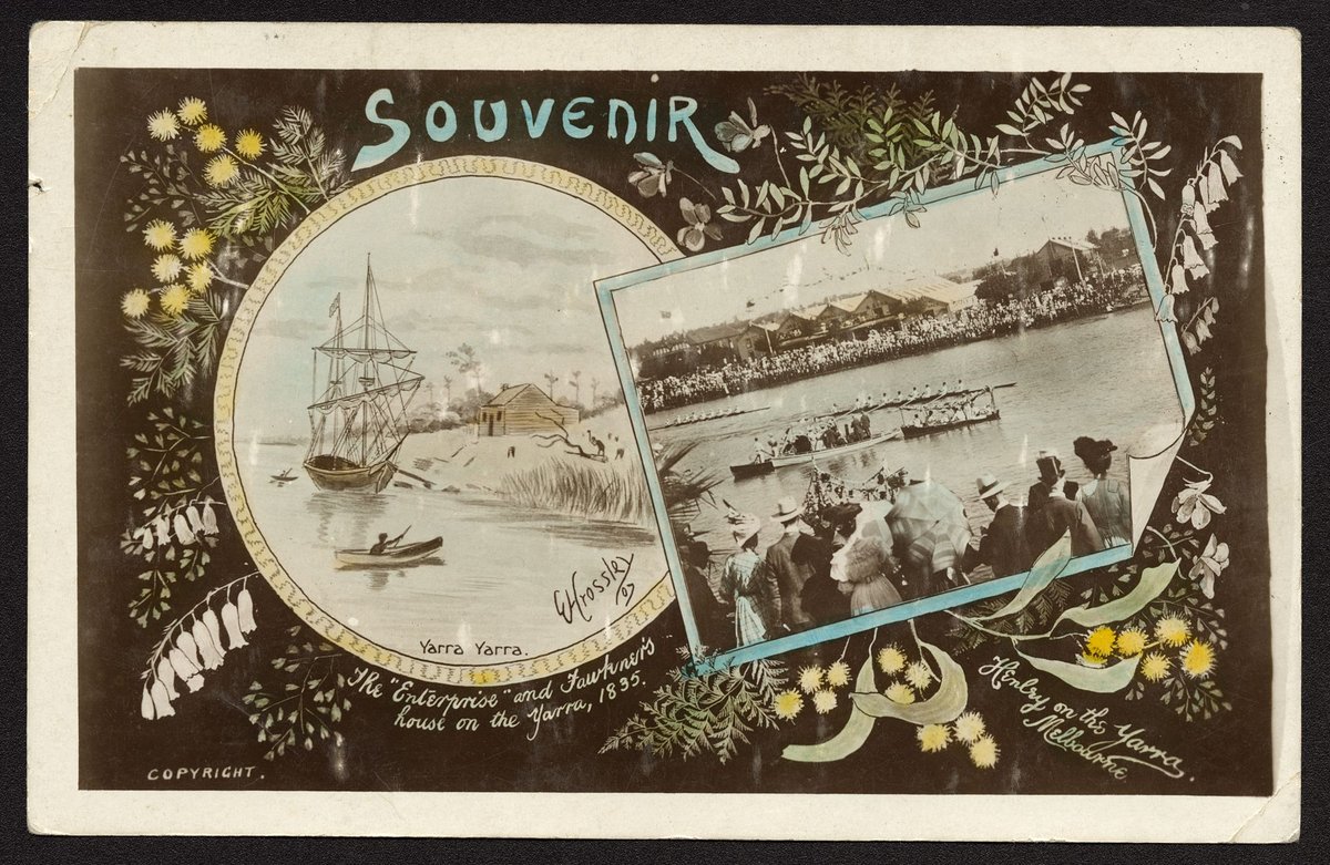 The "enterprise" and Fawkner's house on the Yarra, 1835. ; Henley on the Yarra. Melbourne, Yarra River (1907?)