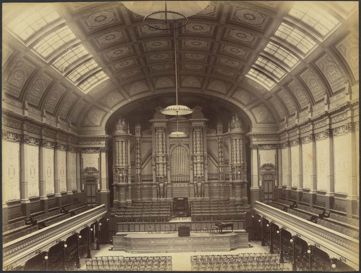 Interior view of Melbourne Town Hall showing organ, Melbourne City (1888?)