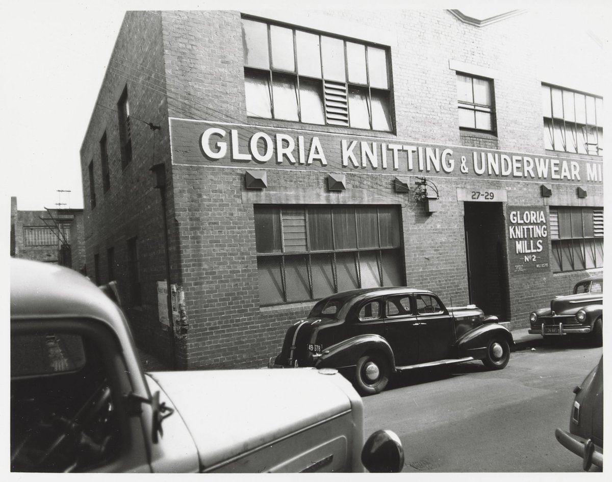 Little Lonsdale Street - south side, no. 27-29 showing Gloria Knitting and Underwear Mills, Melbourne City (1950)