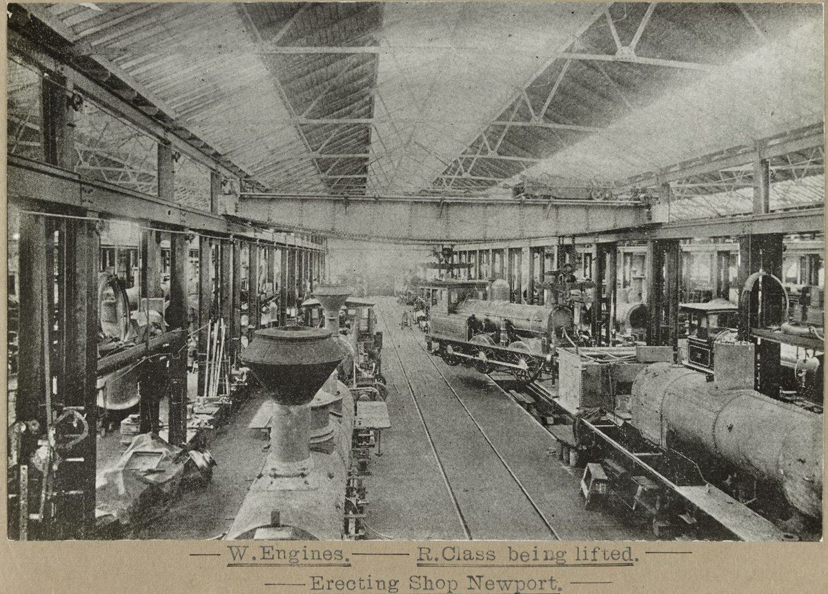 W.Engines. R.Class being lifted. Erecting Shop Newport (1899)