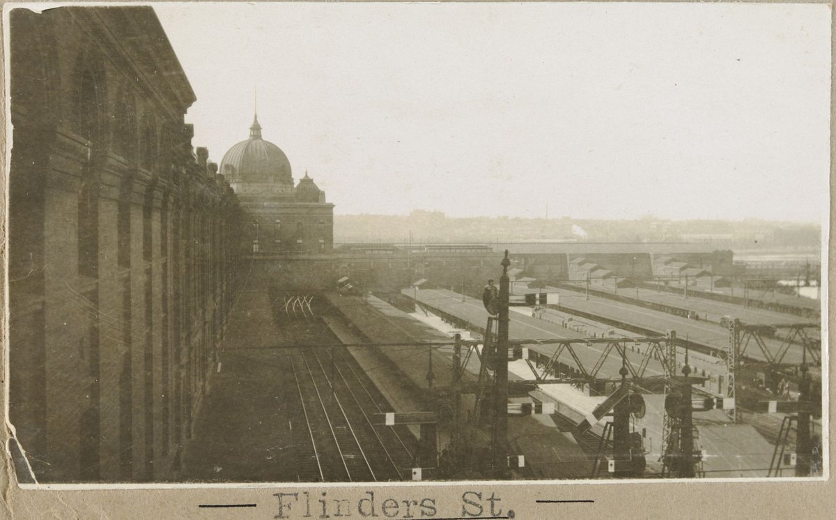 Flinders St. [From top of station.], Melbourne City (c. 1915)