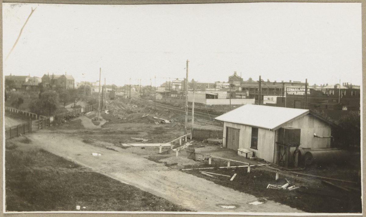 Alterations at Footscray. [Workmen's hut with excavations in the distance.] (1926)