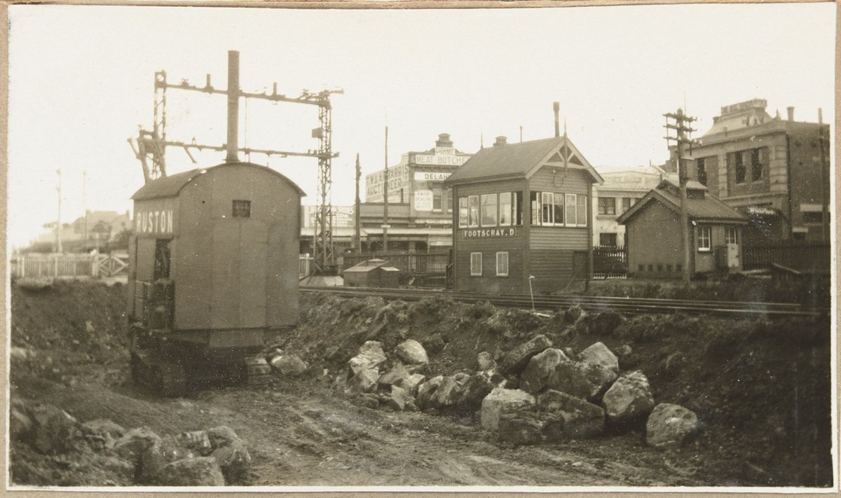Alterations at Footscray. [Excavations with signal box in background.] (1926)