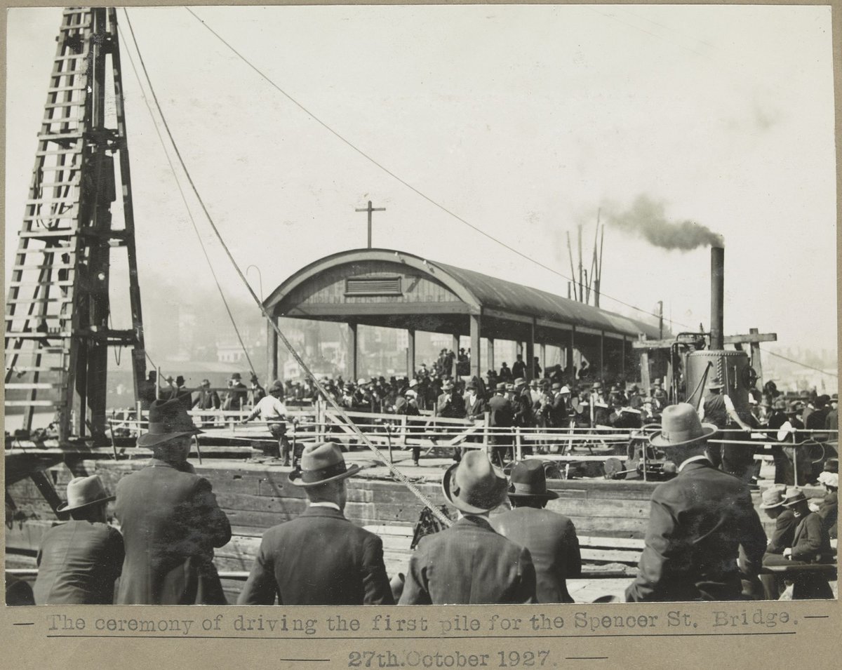 The ceremony of driving the first pile for the Spencer St. Bridge, Melbourne City (1927)