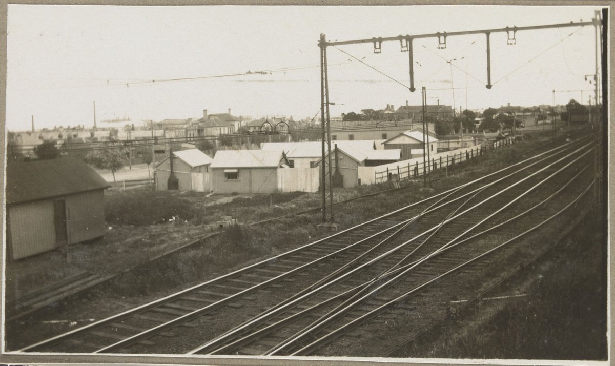 Alterations at Footscray. [View of workmen's huts from across the railway line.] (1926)