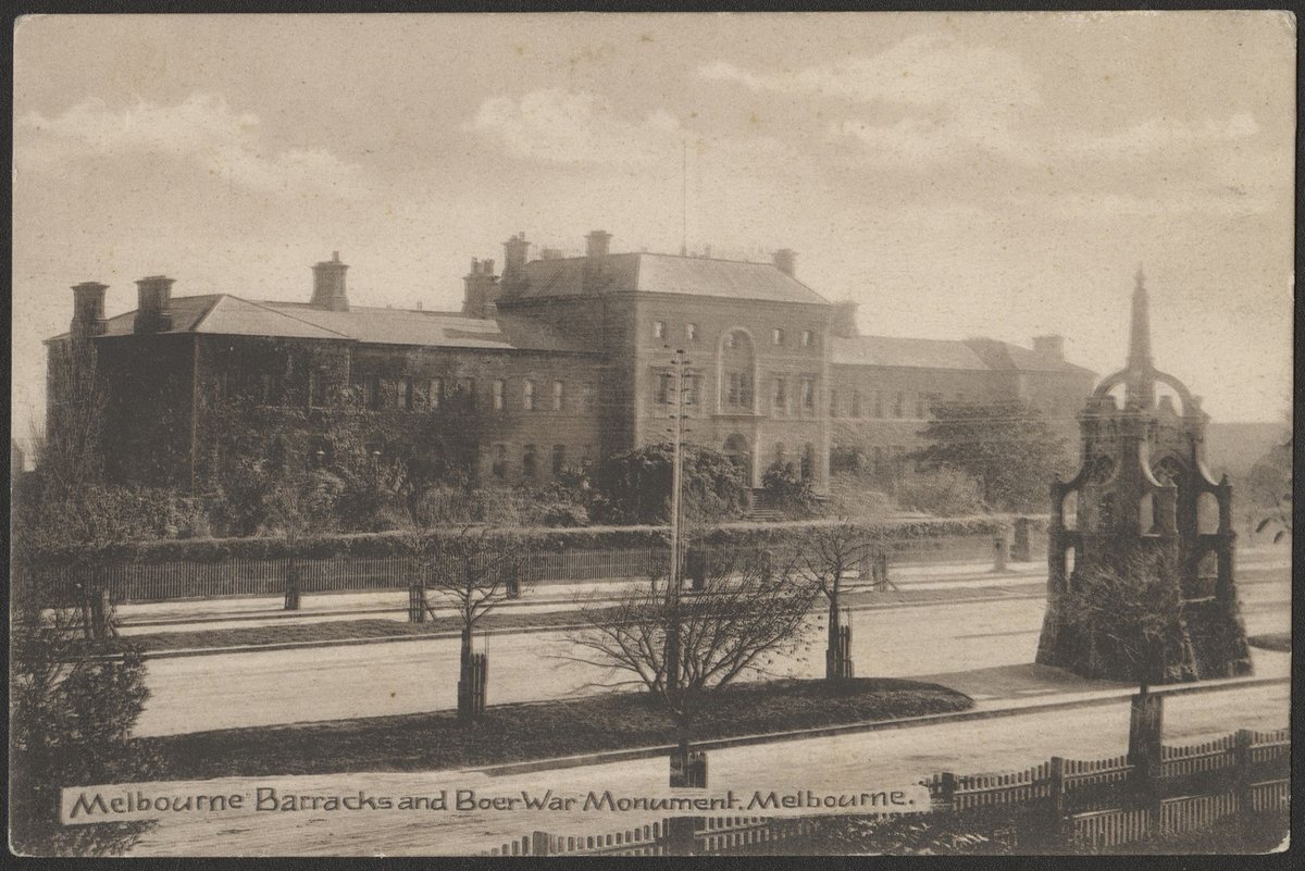 Melbourne Barracks and Boer War Monument, Melbourne (c. 1909)