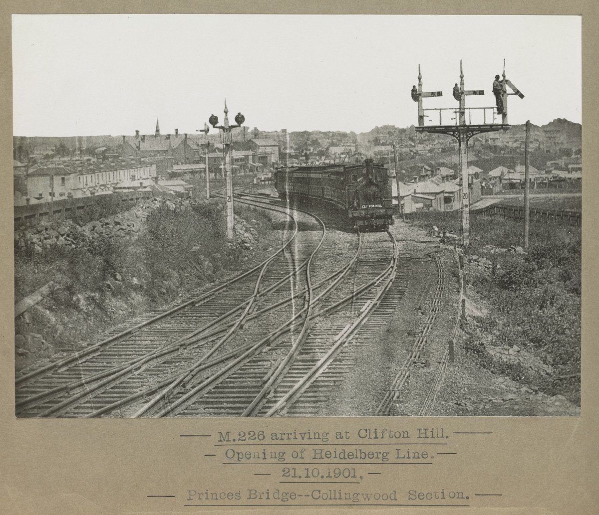 M.226 arriving at Clifton Hill. Opening of Heidelberg Line. Princes Bridge--Collingwood Section, Melbourne City (1901)