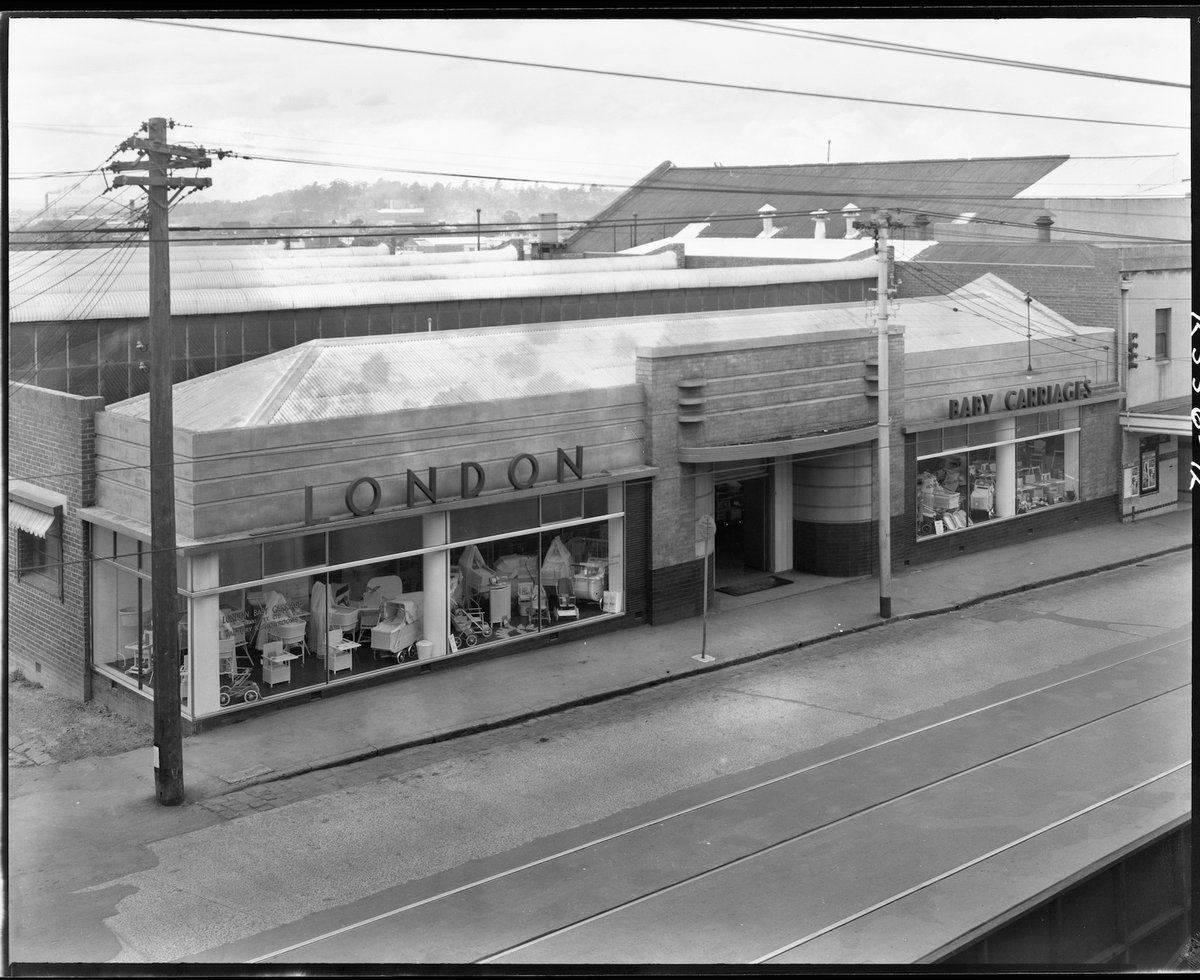 London Baby Carriages' factory and showroom at 153-175 Bridge Rd., Richmond (1953)