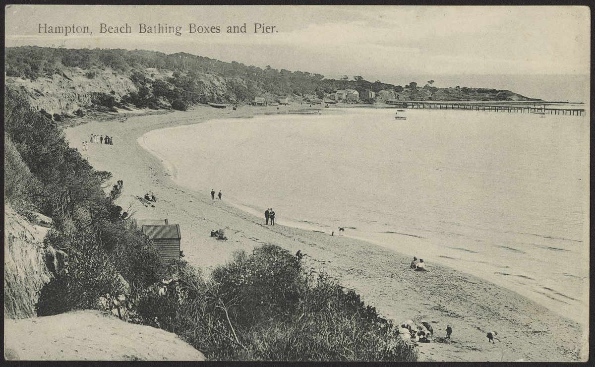 Hampton, Beach Bathing Boxes and Pier (1906?)