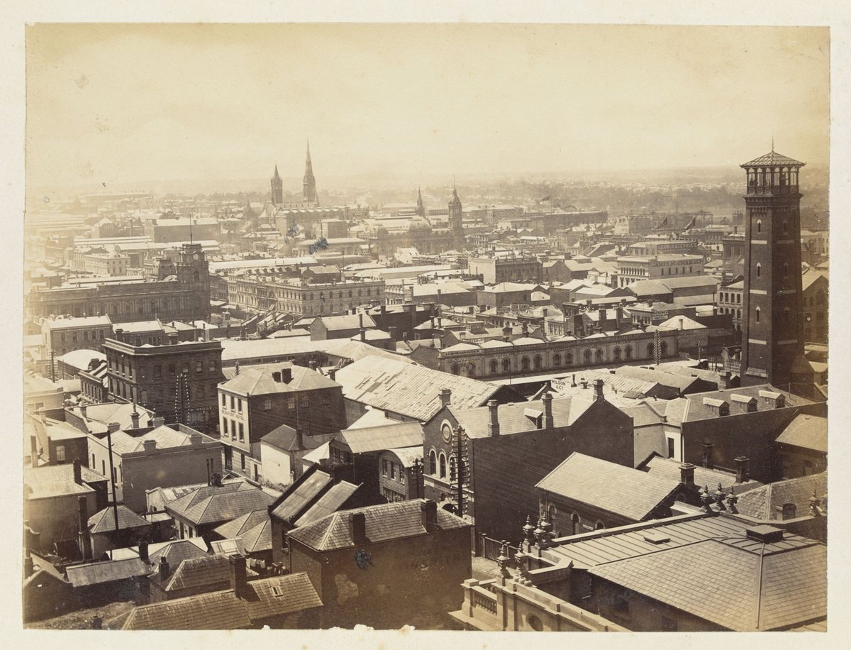 Birds-eye view of Melbourne (c. 1883)