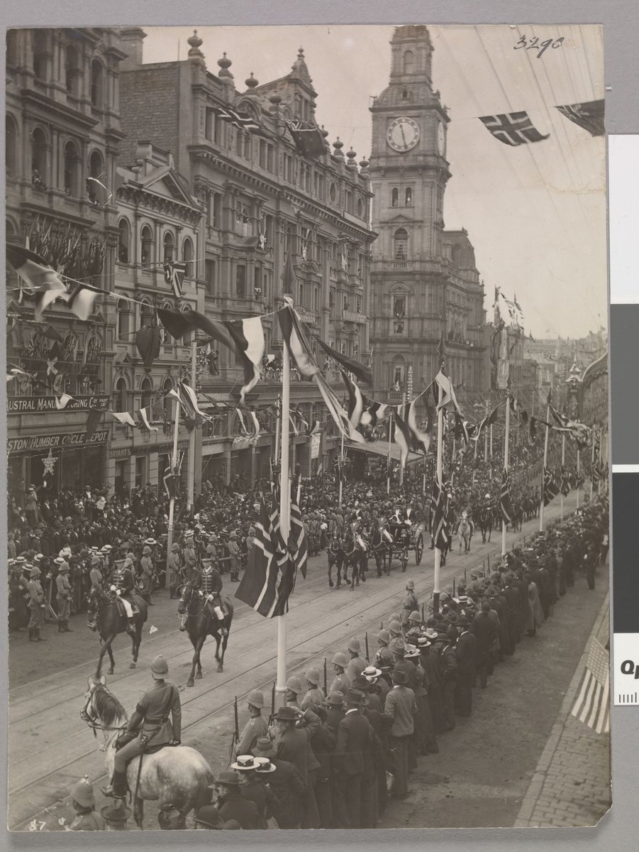 Bourke Street showing royal carriage and Post Office, Melbourne City (1901)