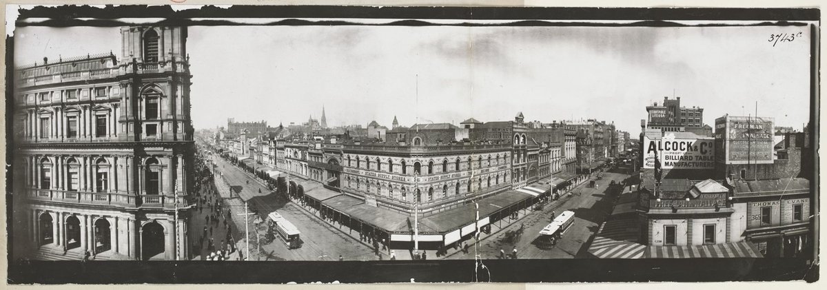 Panoramic view of the junction of Bourke and Elizabeth Streets, Melbourne City (1903?)