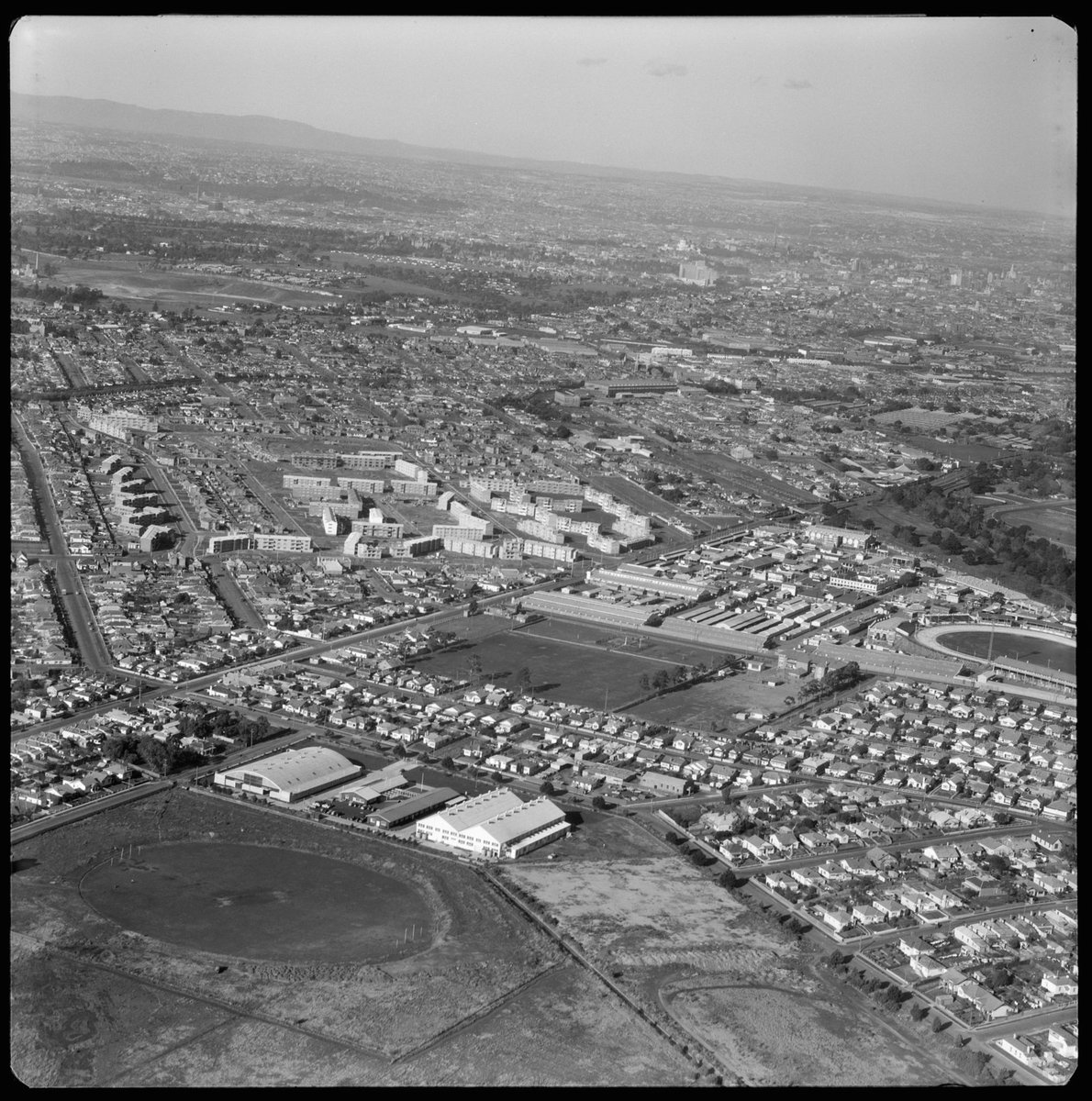 Aerial view of Ascot Vale, Victoria, looking east (1953)