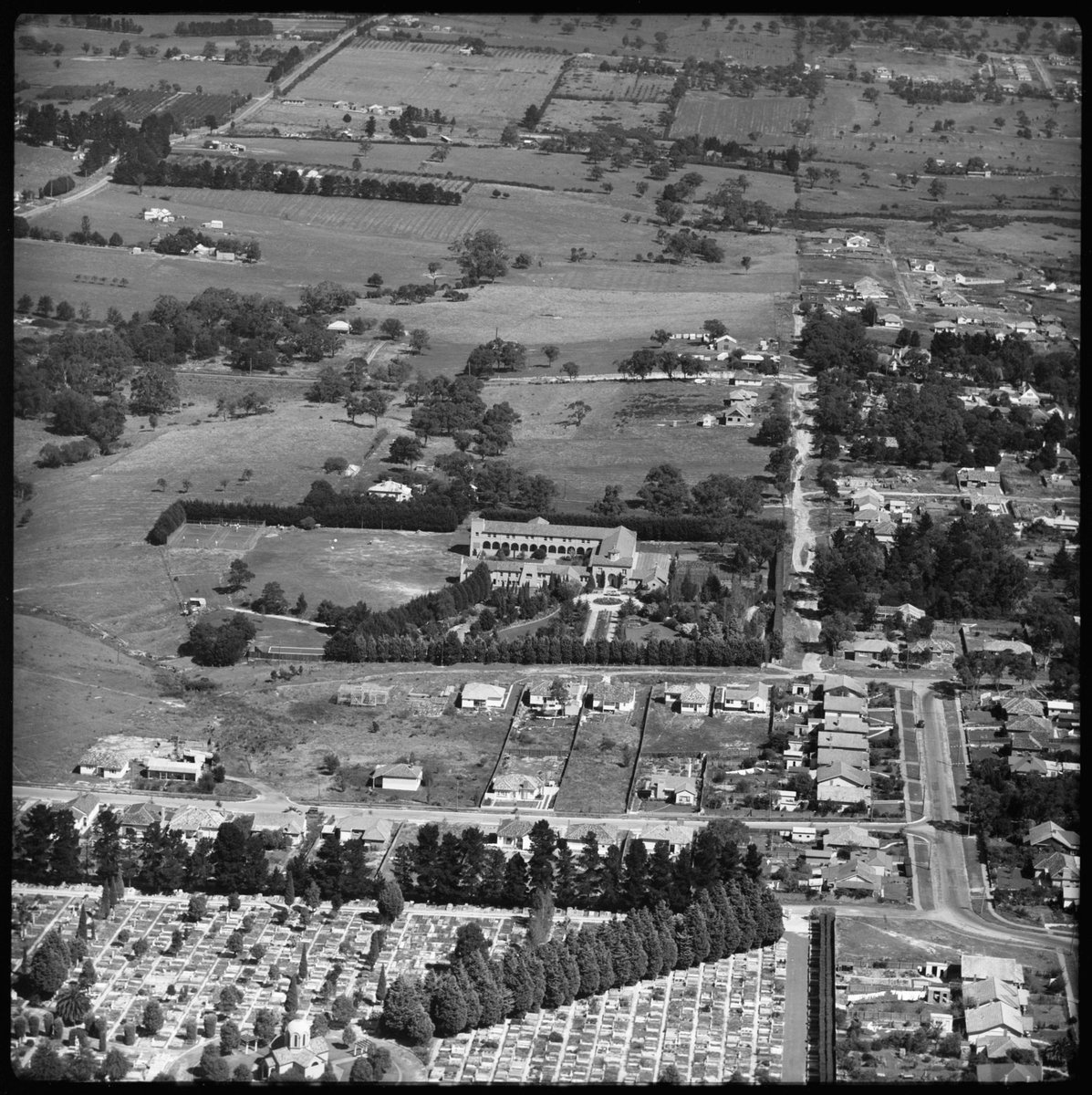 Aerial view of Box Hill, Victoria, looking south (1951)