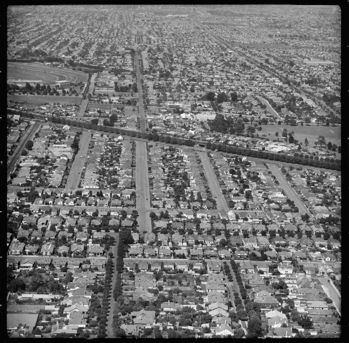Aerial views of Caulfield, Victoria, looking south (1951)