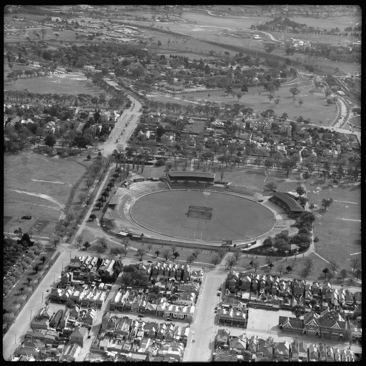 Aerial views of Carlton, Victoria, looking north (1952)