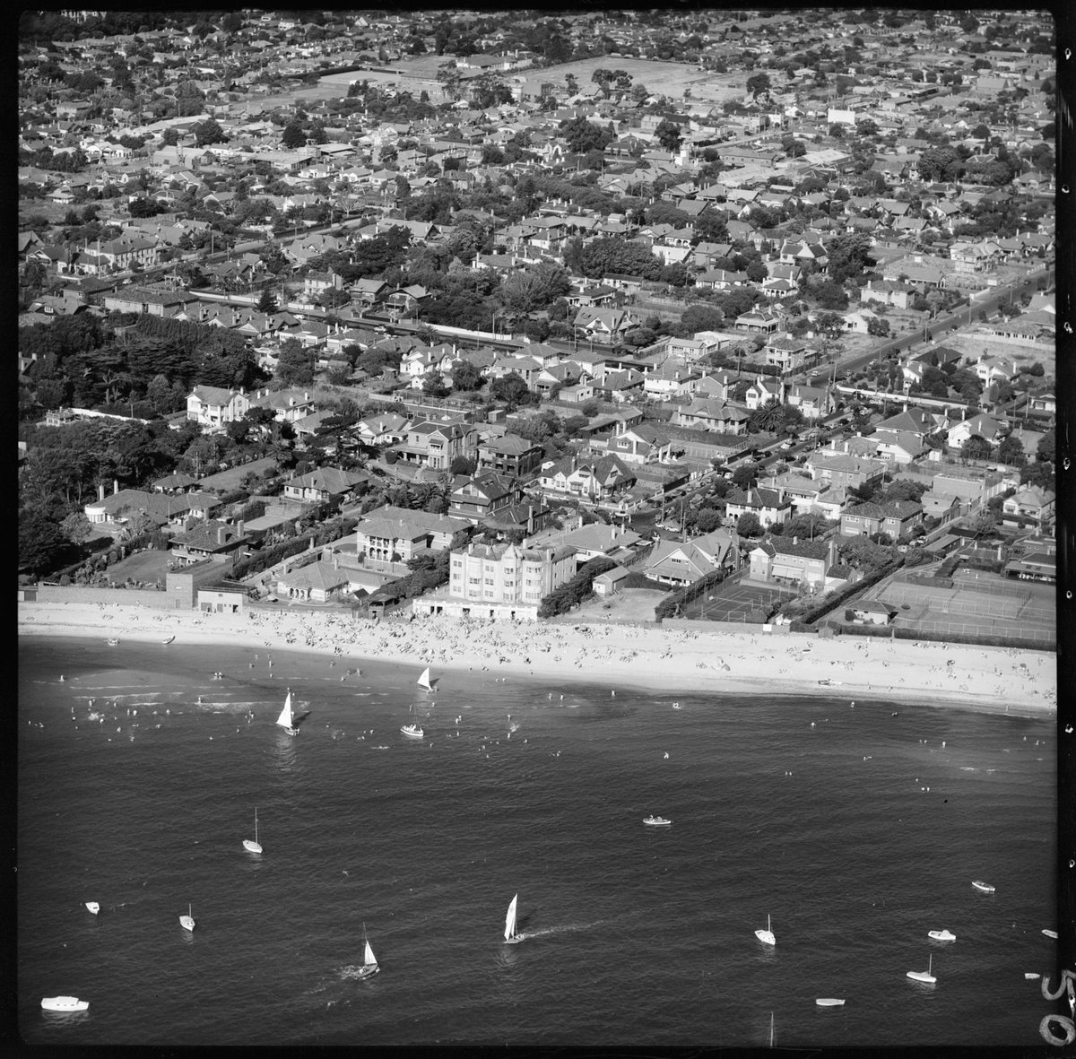 Aerial view of Bayside, Brighton, Victoria, looking east (1950)