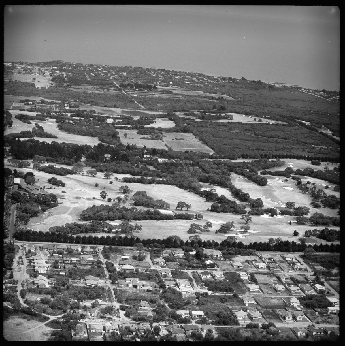 Aerial view over the golf links, Beaumaris, Victoria, looking south (1951)