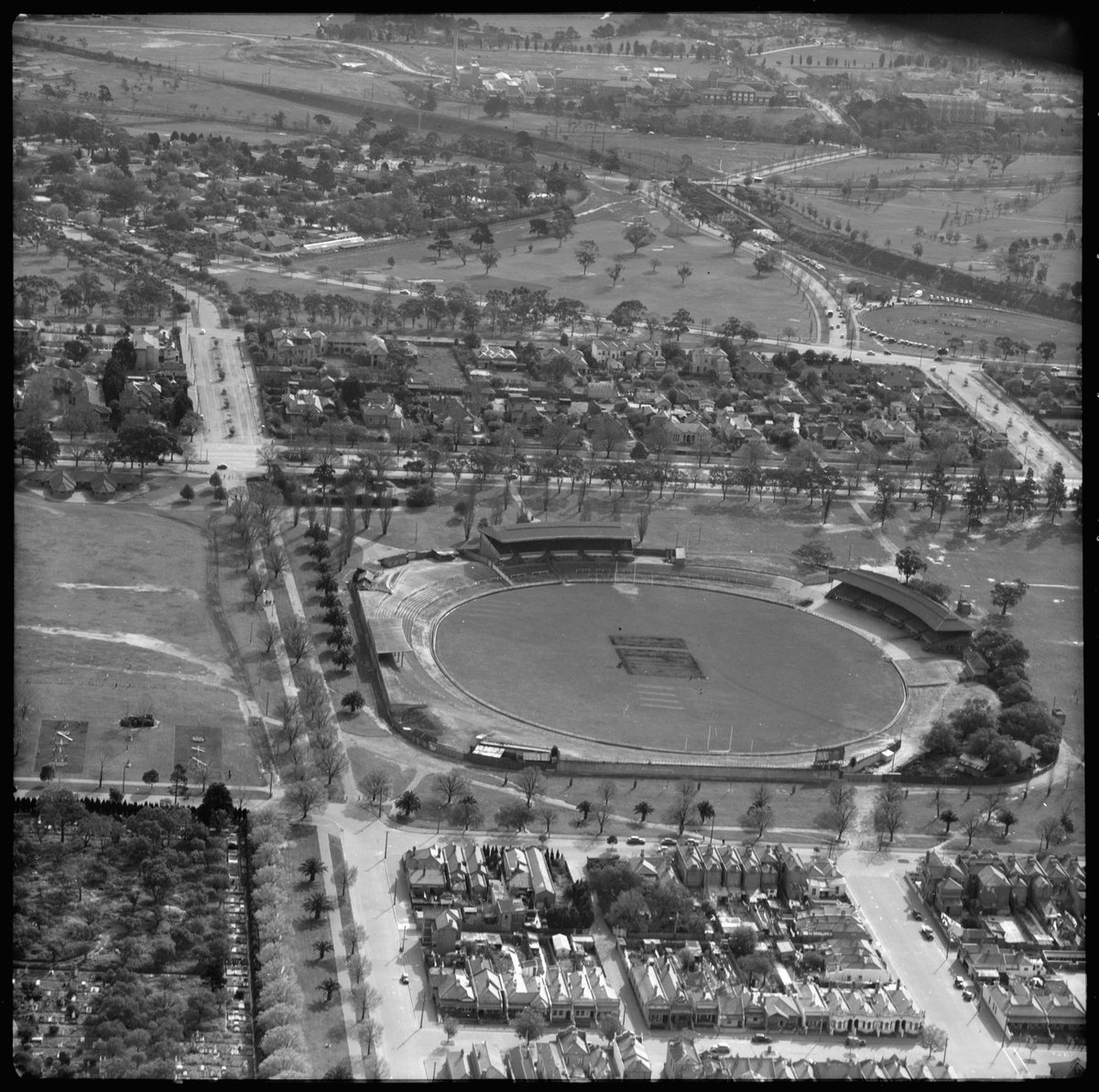 Aerial views of Carlton, Victoria, looking north (1952)