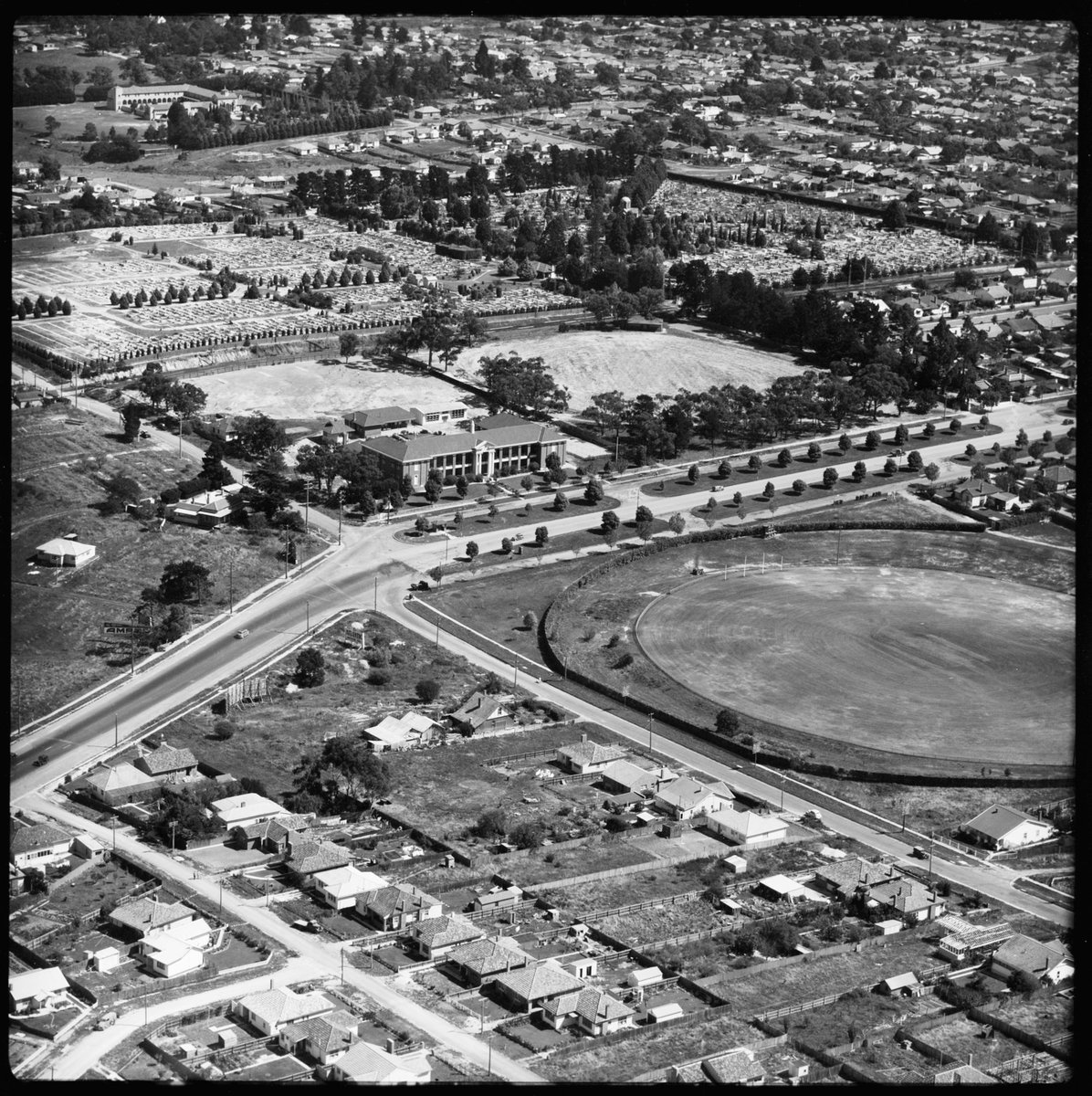 Aerial view of Box Hill, Victoria, looking south east (1951)