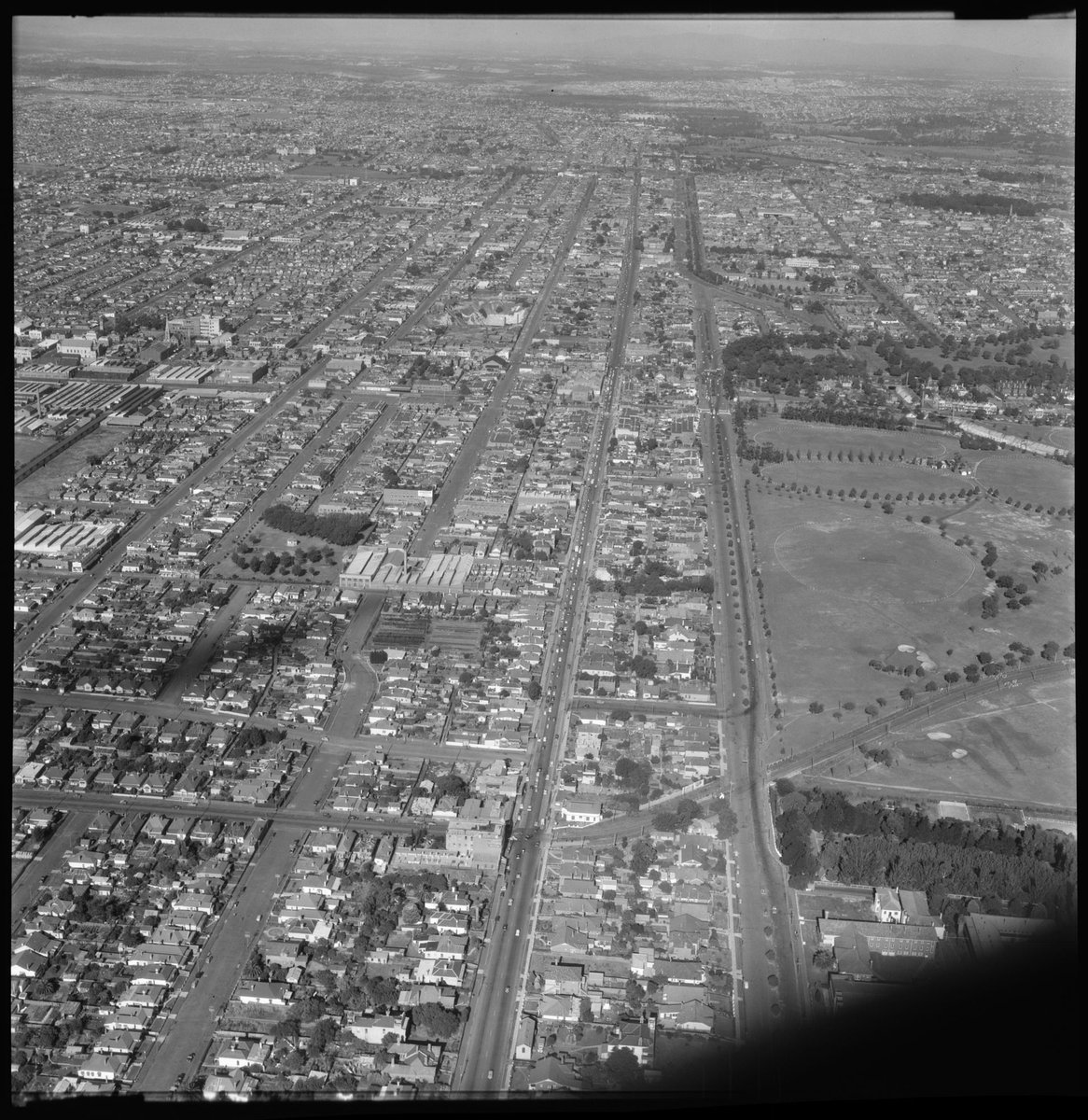 Aerial view of Brunswick, Victoria, looking east (1954)