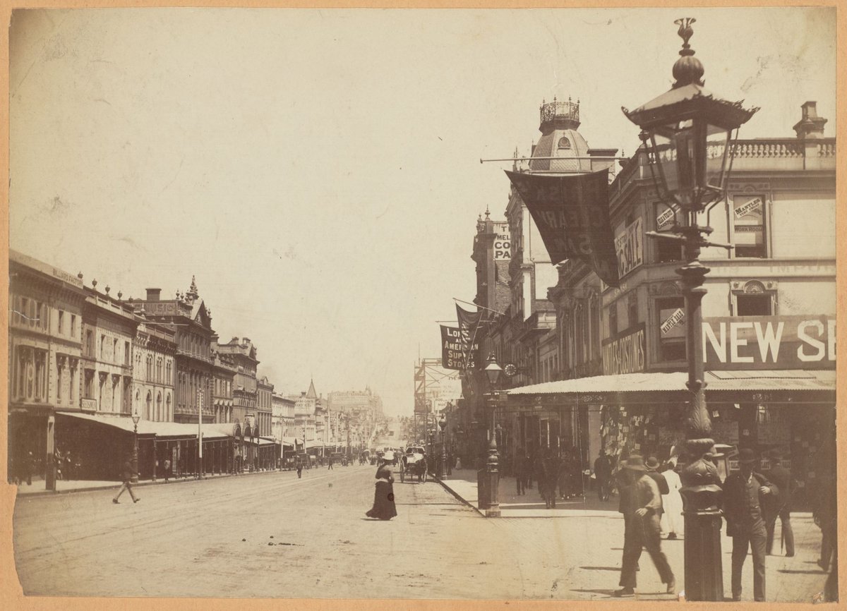 Bourke Street, Melbourne, looking west from Russell Street showing south side of road, Melbourne City (c. 1890)