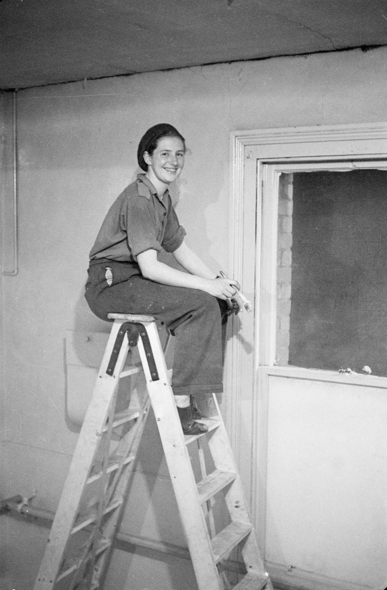 Collection of images showing Jean Stewart and stage staff painting the new studio, 470 Bourke Street, Melbourne, Melbourne City (1939–51)