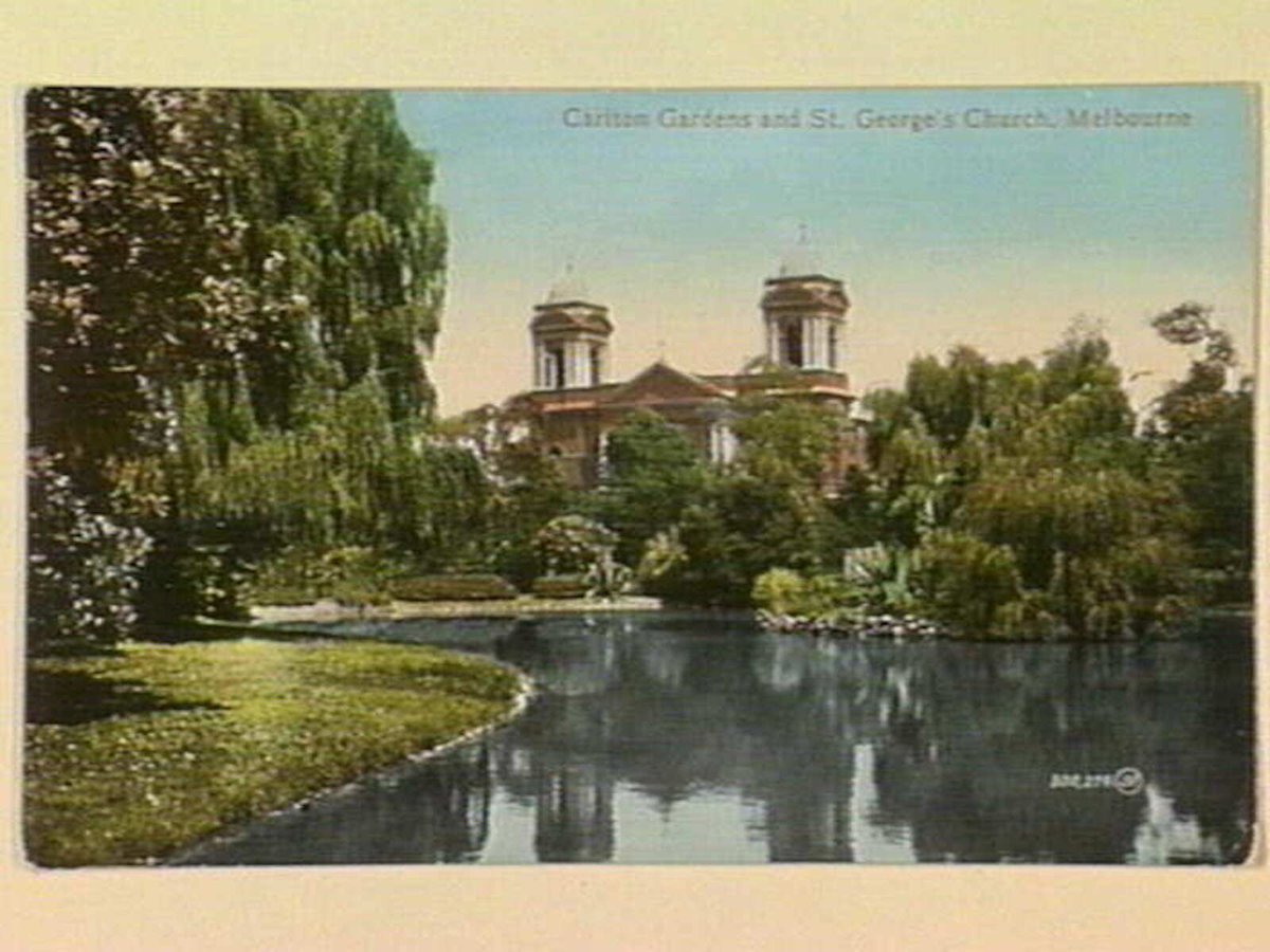 Carlton Gardens and St. George's Church, Melbourne (c. 1917)