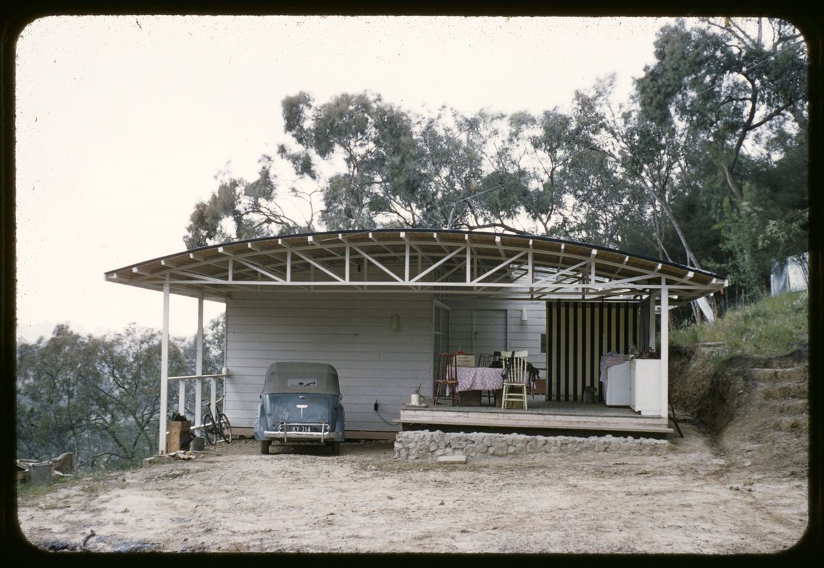 Bow-string truss' House Banoon Rd. Eltham. Melb. Peter McIntyre. 1953