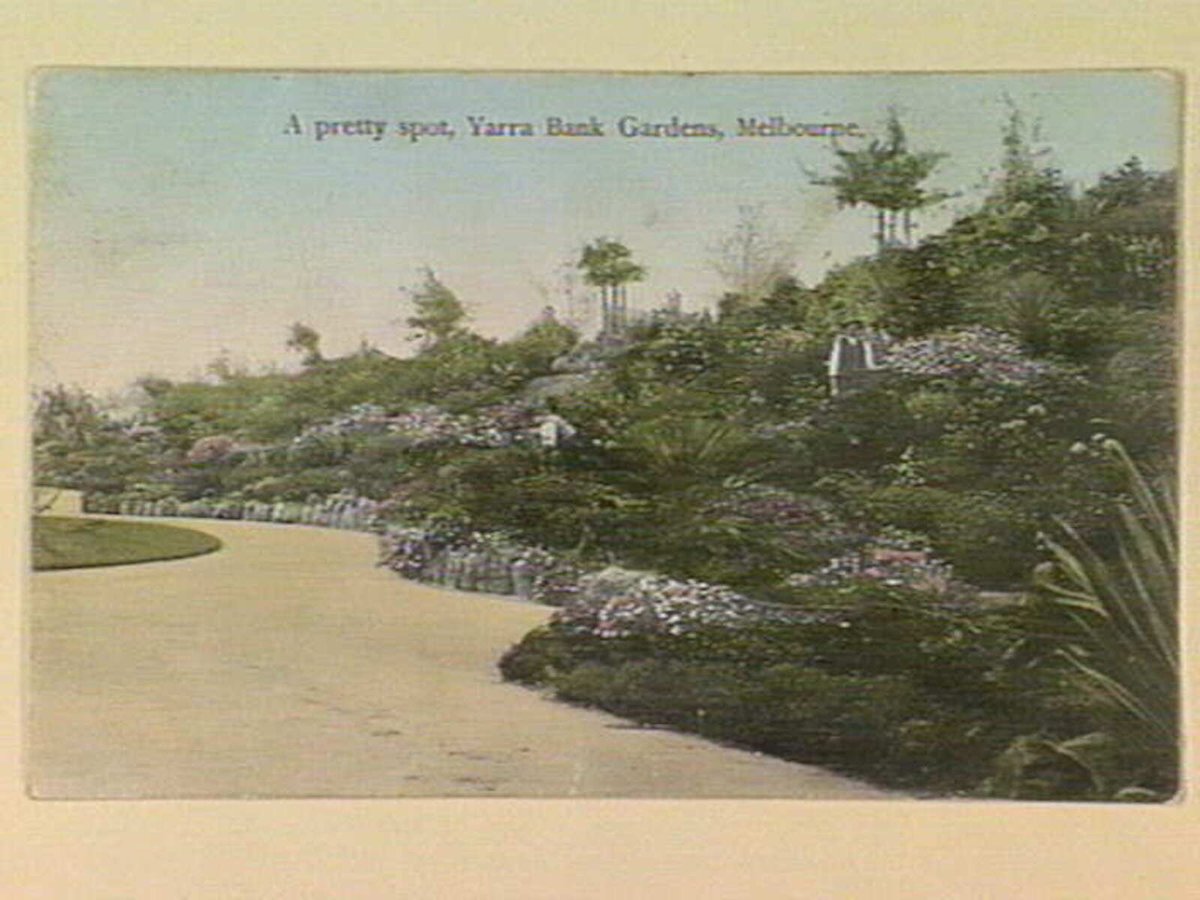 A pretty spot, Yarra Bank Gardens, Melbourne, Yarra River (c. 1907)