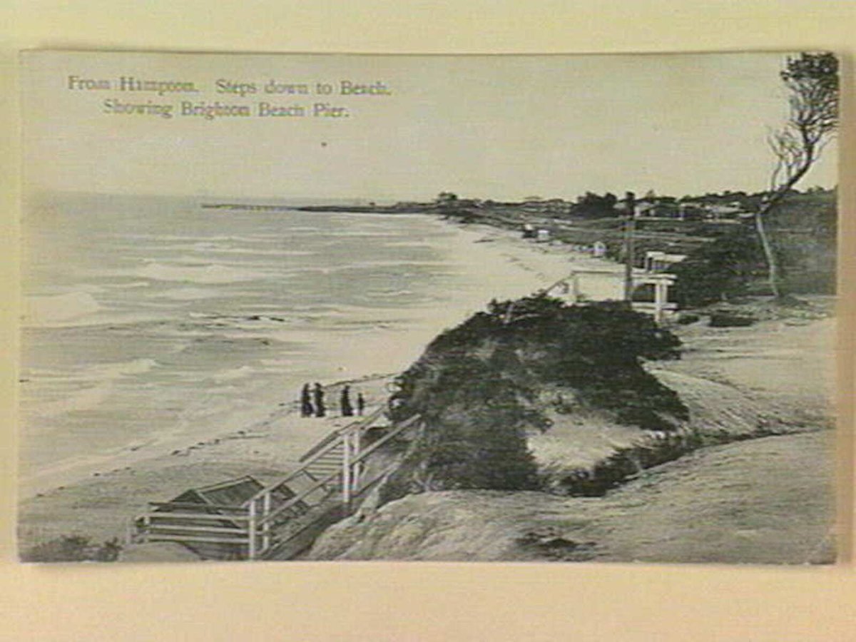 From Hampton. Steps down to Beach. Showing Brighton Beach Pier (c. 1906)