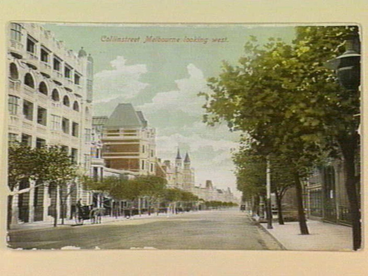 Collinstreet [Collins Street] Melbourne looking west, Melbourne City (c. 1909)