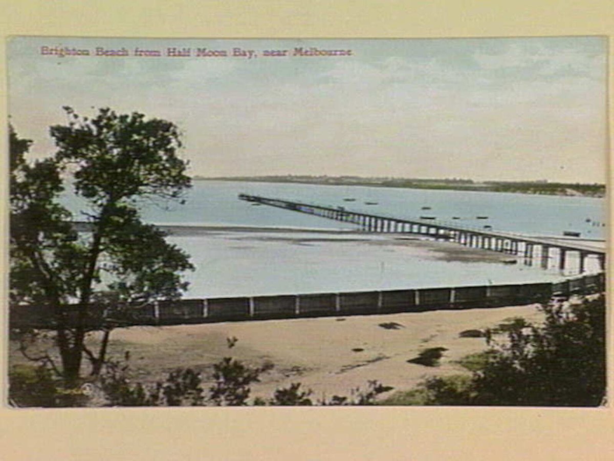 Brighton Beach from Half Moon Bay, near Melbourne (c. 1906)