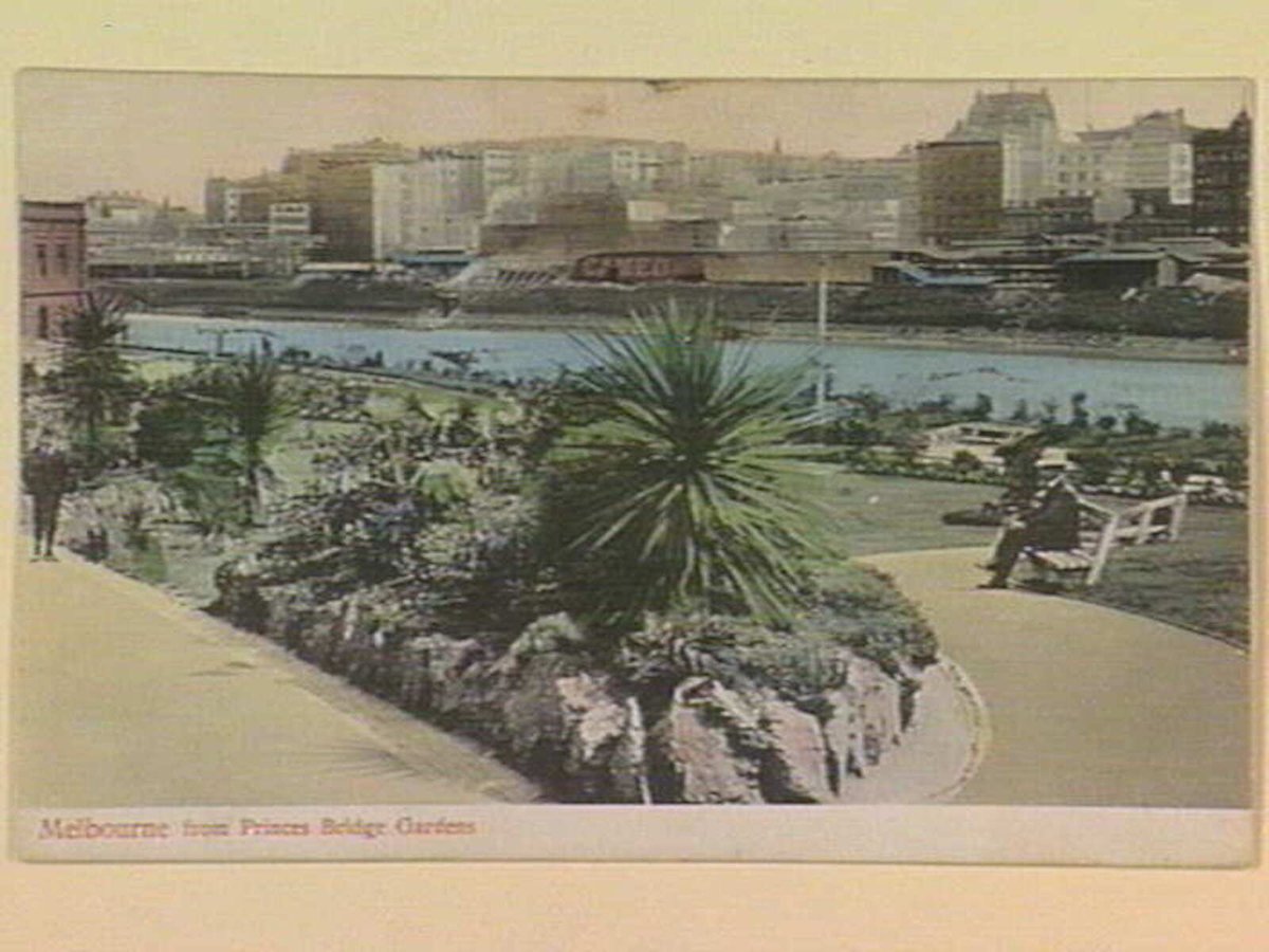 Melbourne from Princes Bridge Gardens, Melbourne City (c. 1915)