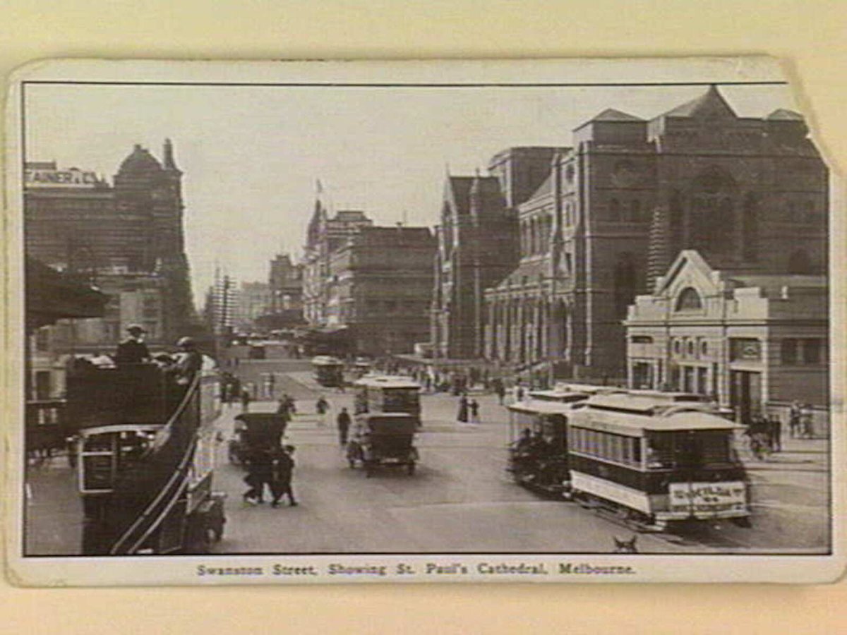 Swanston Street, Showing St. Paul's Cathedral. Melbourne, Melbourne City (c. 1912)