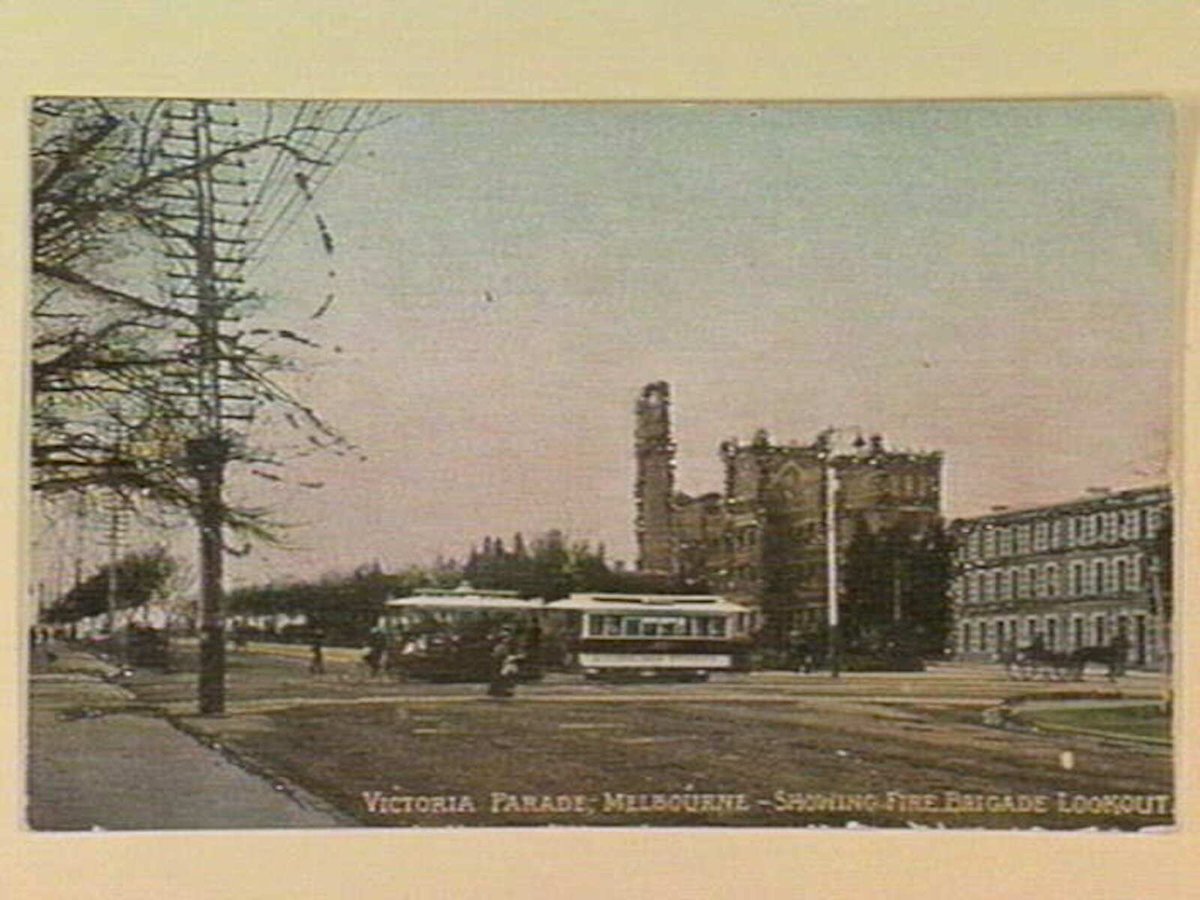 VICTORIA PARADE, MELBOURNE - SHOWING FIRE BRIGADE LOOKOUT (c. 1908)