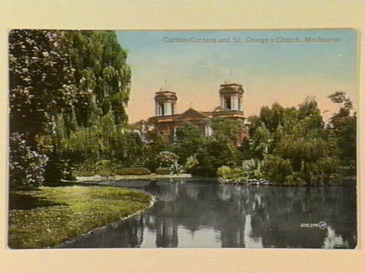 Carlton Gardens and St. George's Church, Melbourne (c. 1910)
