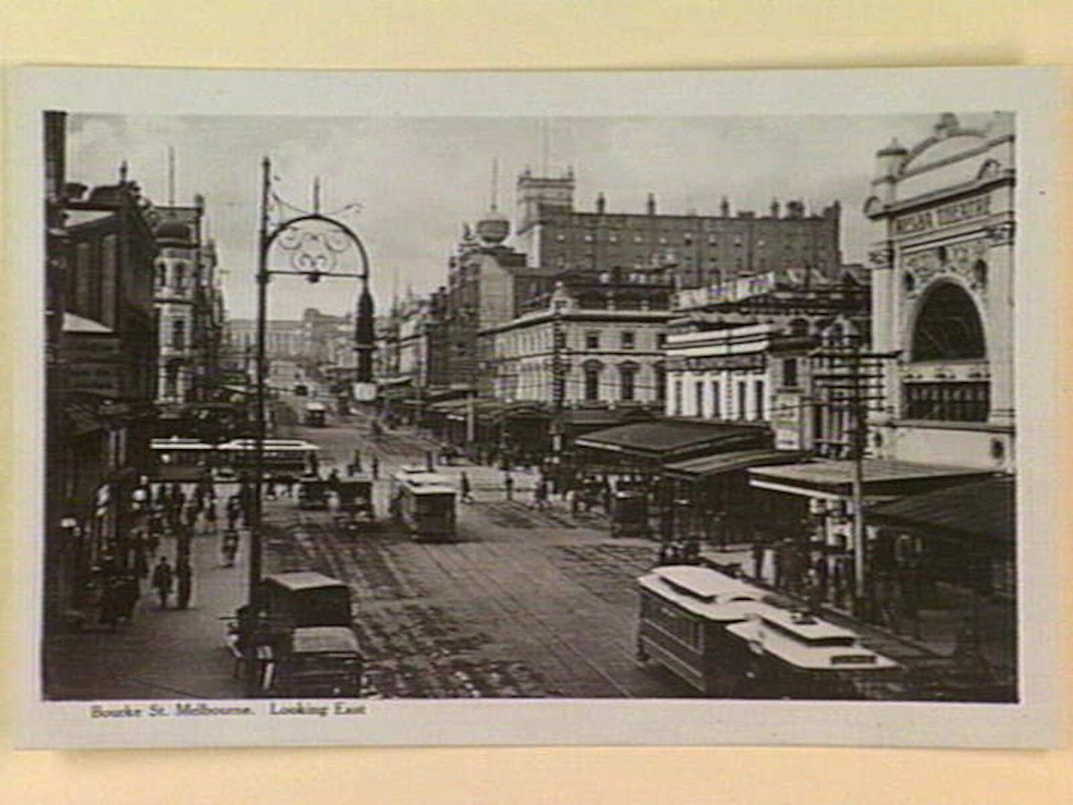 Bourke St. Melbourne. Looking East, Melbourne City (c. 1910)