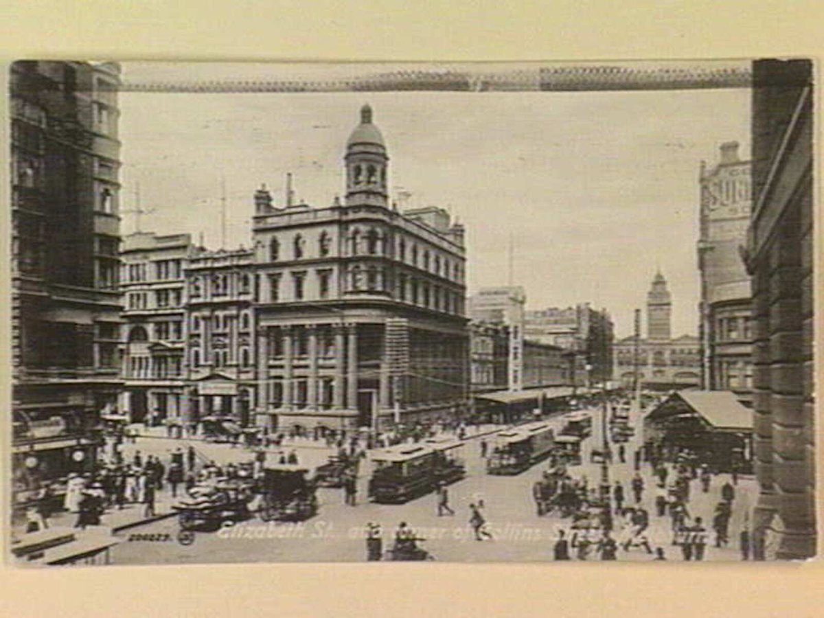 Elizabeth St., and corner of Collins Street, Melbourne, Melbourne City (c. 1909)