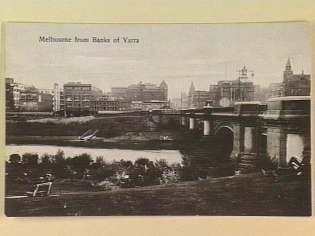 Melbourne from Banks of Yarra, Yarra River (c. 1910)
