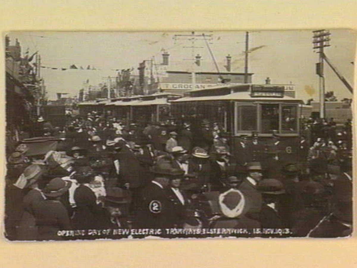 OPENING DAY OF NEW ELECTRIC TRAMWAYS. ELSTERNWICK. 13. NOV. 1913 (c. 1913)